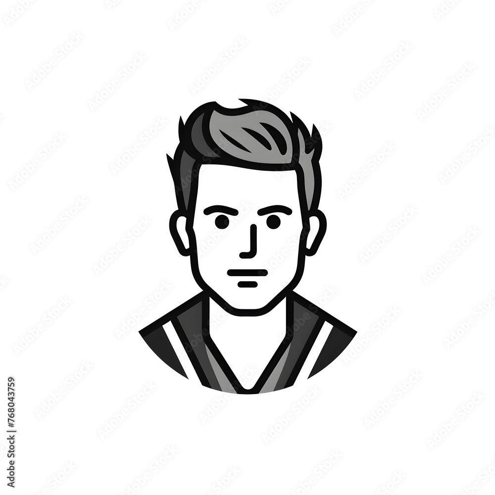 Man face black linear cartoon icon of user isolated on white background