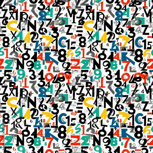 Seamless pattern with letters and number