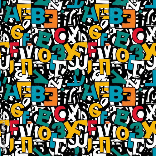 Seamless pattern with letters and number
