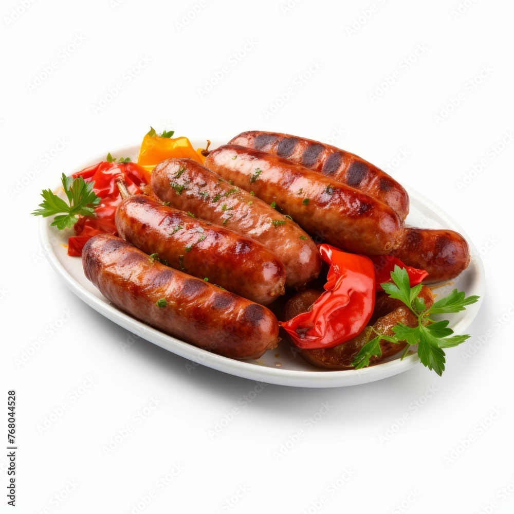 Sausage and Peppers isolated on white background