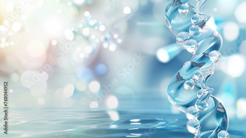 A closeup of the dna chain from pure water. Creative concept for moisturizing cosmetics, hyaluronic acid, intensive hydration wallpaper. 3d render imitation.