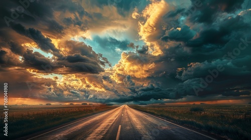  Isolation of straight highway road with clouds