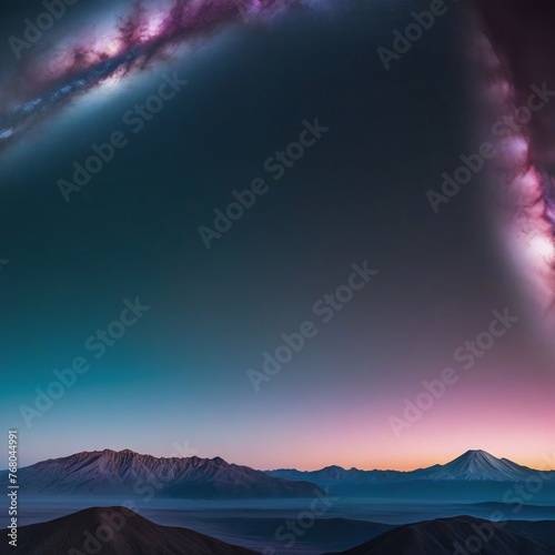 Night Time Mountain Landscape with Cosmic Sky Display