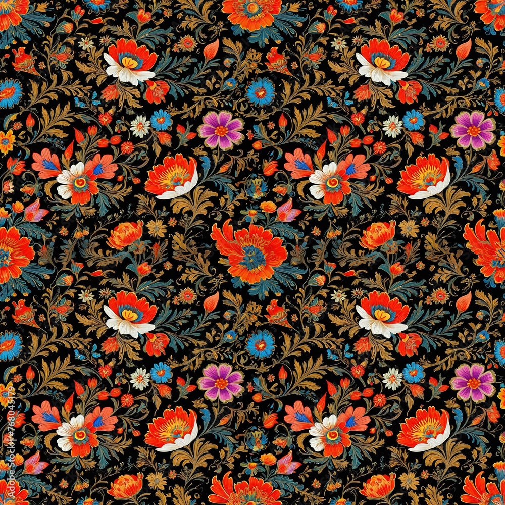 Seamless pattern with floral plant paintings