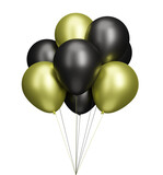Bunch of black and gold balloons. isolated on white background. 3D rendering