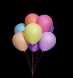Bunch of colorful balloons isolated on black background. 3d rendering