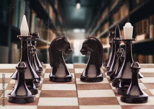 Chess piece on board game, leadership, strategy concept.
