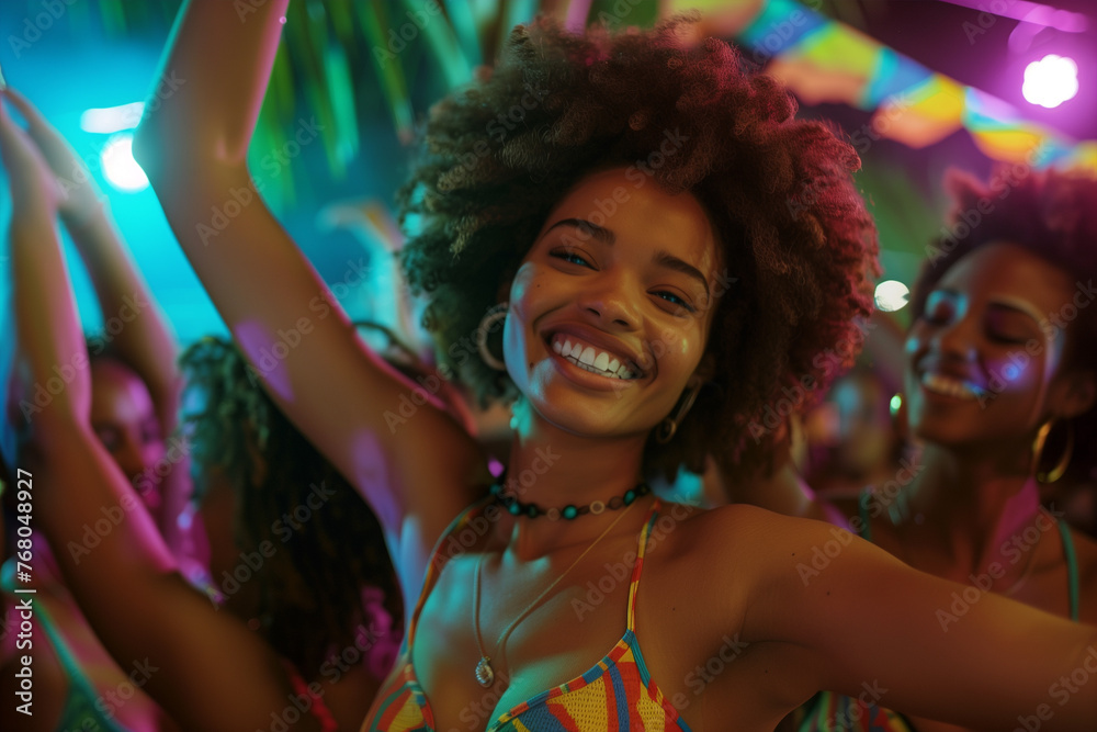 Afro american beauty lady dancing in a disco party. Afro american beauty lady dancing in a disco party.