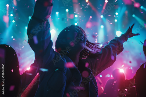 Japanese beauty lady dancing in a disco party.