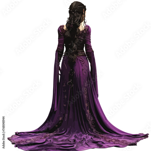 Elven Princess in Purple Dress Back View 3d digitally