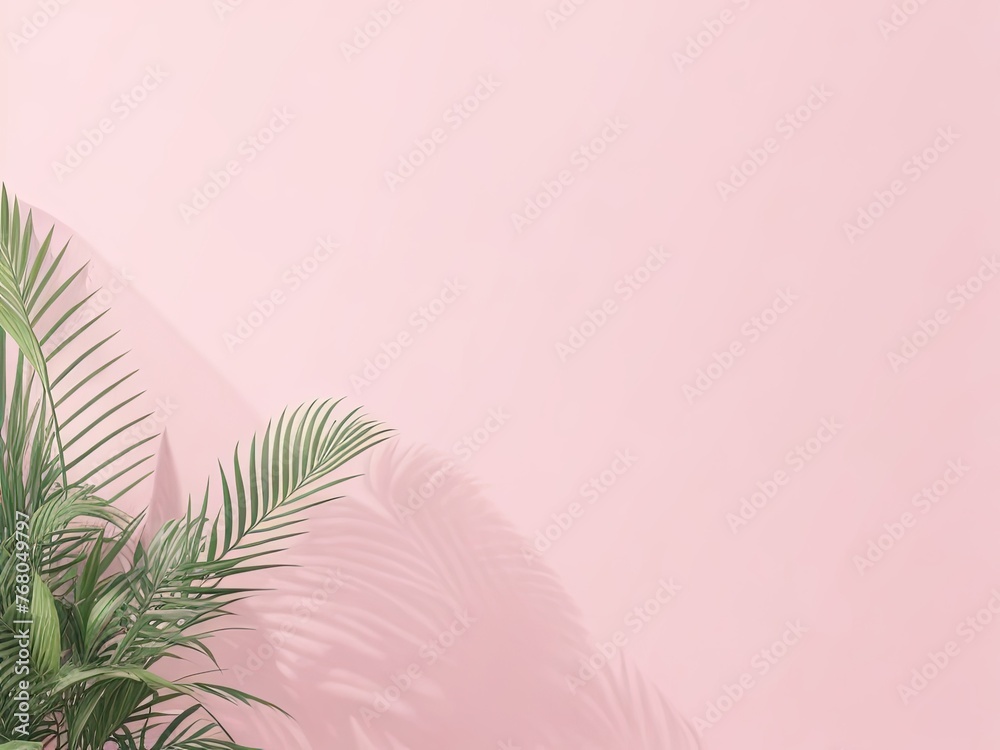 Palm leaves cast a hazy shade on the pale pink wall. abstract background with a minimum for showcasing products. summer and spring. Palm leaves cast a hazy shade on the pale pink wall. abstract background with a minimum for showcasing products. summer and spring.