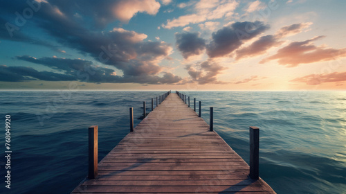Wooden pier in the sea at sunset. Beautiful seascape . © Art AI Gallery