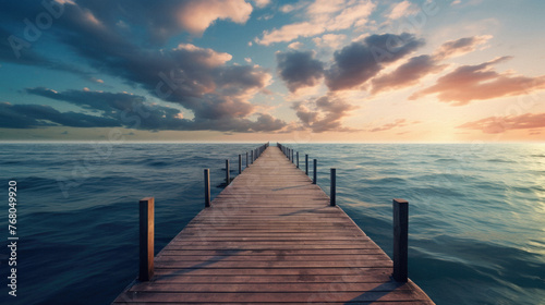 Wooden pier in the sea at sunset. Beautiful seascape .