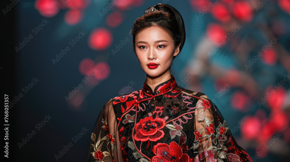 Fototapeta premium Asian fashion model at a fashion show.