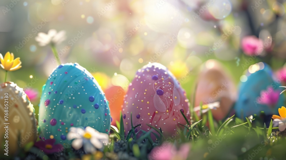 Eerie atmosphere: colored easter eggs await, happy easter Eerie atmosphere: colored easter eggs await, happy easter