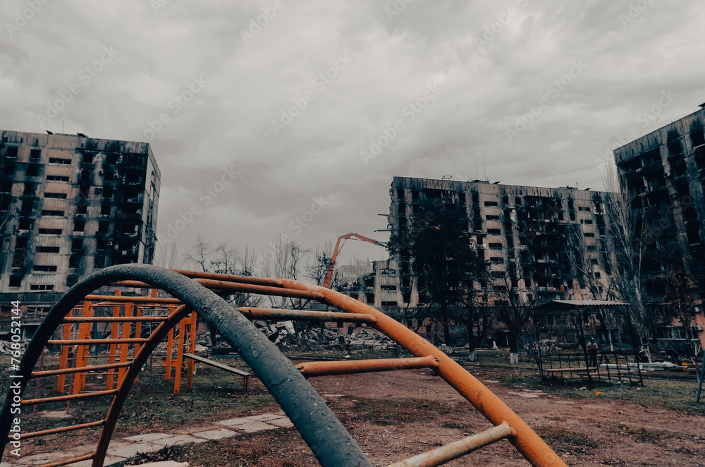 destroyed and burned houses in the city Russia Ukraine war destroyed and burned houses in the city Russia Ukraine war