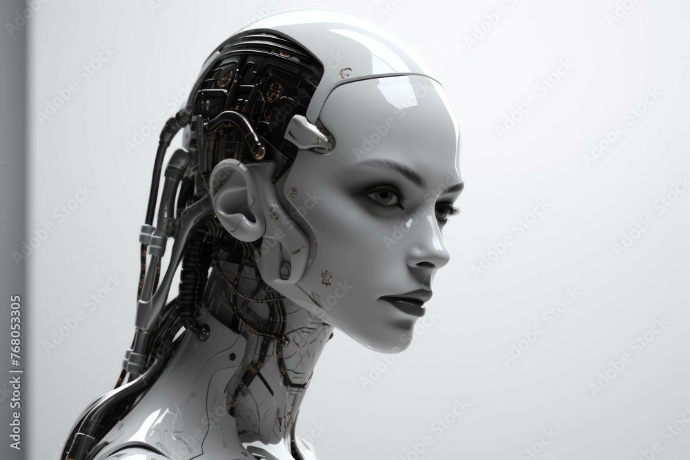 3d rendering of female face of robot