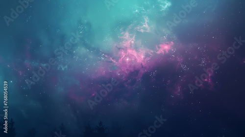 Amazing view of the night sky with a colorful nebula and stars.