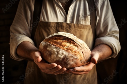 a man holding a loaf of bread