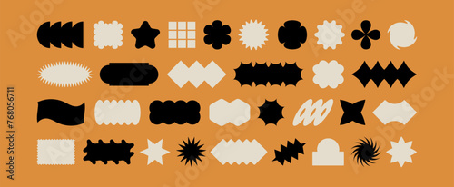 Bauhaus memphis design.Set of geometric modern brutalist shapes.Abstract retro icons and symbols in y2k style. Modern minimalist elements swiss style, abstract bold primitive design. Y2K elements set.