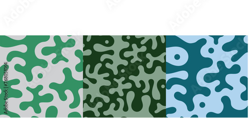 Set of natural color abstract organic shape print seamless pattern illustration in nature style. Trendy background collection with creative forms.