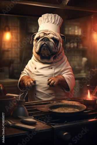 bulldog in apron chefs