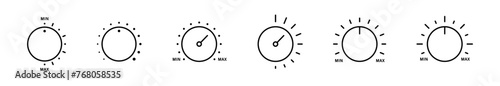 Adjustment dial icons set. Volume controller vector icons collection. Control knobs vector symbols photo