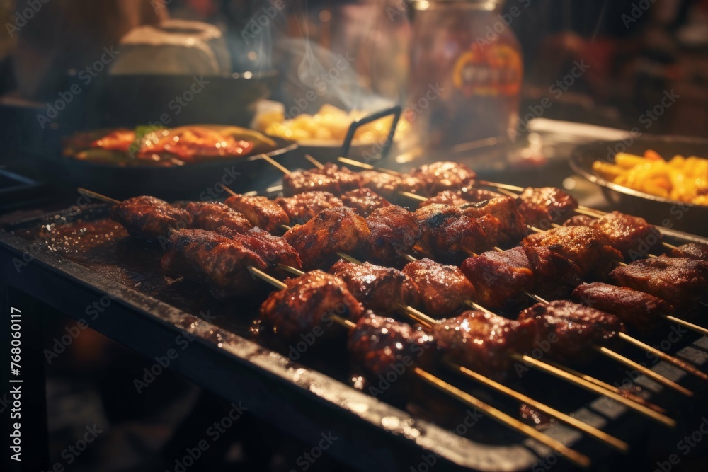 Street vendor grilling delicious kebabs