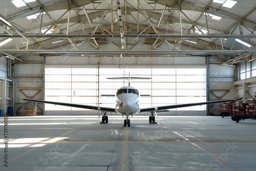 An airplane parked in a huge hangar
