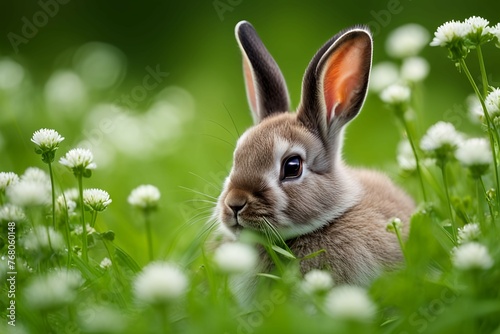 A cute rabbit cub bunny, kit, bunny rabbit, baby rabbit, leveret, young rabbit, rabbitling, bunnykin, bunnikin, lapin, lapereau, conejito,  image stock photo 