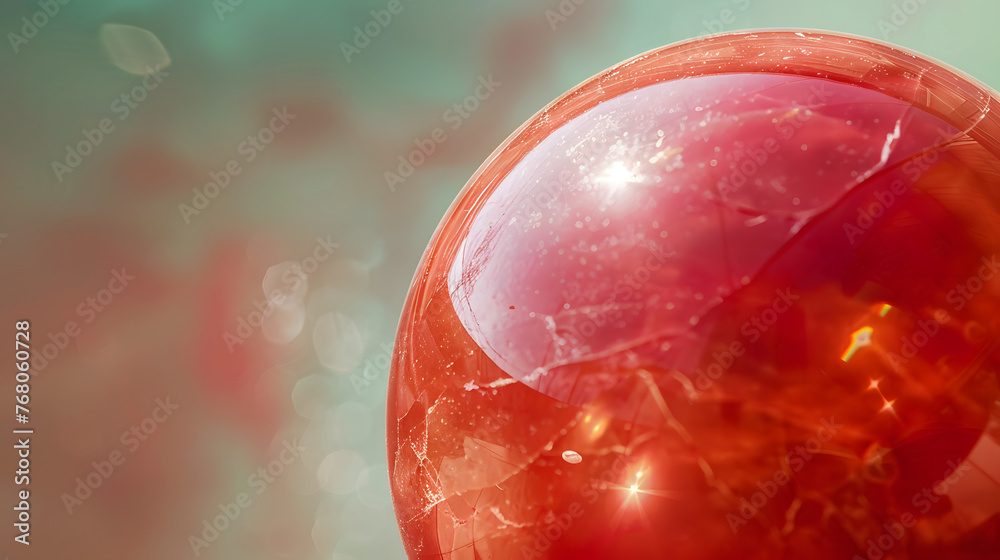 Close-up image of a piece of a red marble ball Close-up image of a piece of a red marble ball