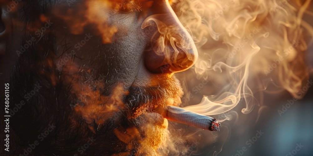Man smoking up close against a dark background. Generative Ai