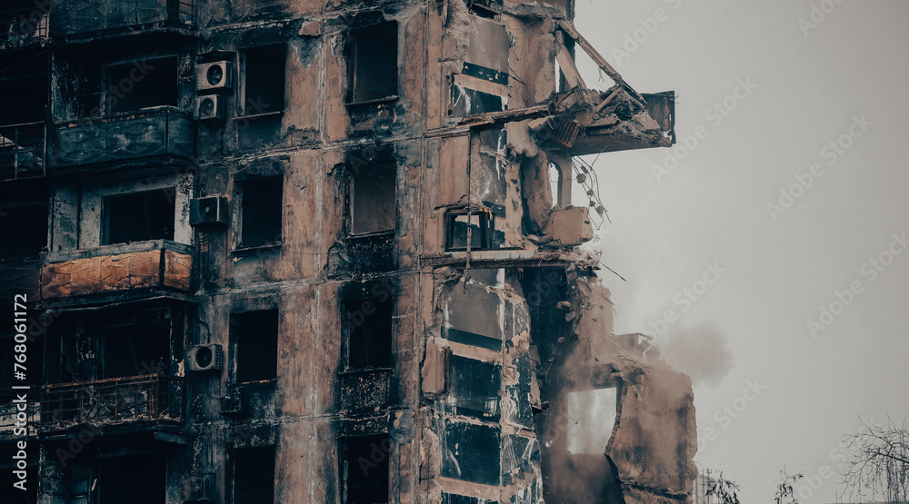 destroyed and burned houses in the city Russia Ukraine war destroyed and burned houses in the city Russia Ukraine war