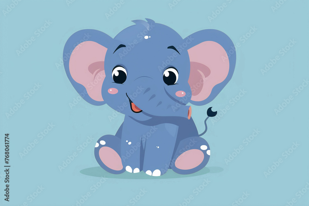 Cute sitting blue baby elephant on a blue background. Cute sitting blue baby elephant on a blue background.