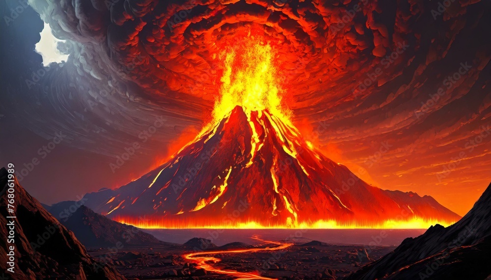 山頂から噴火する火山とマグマ_01