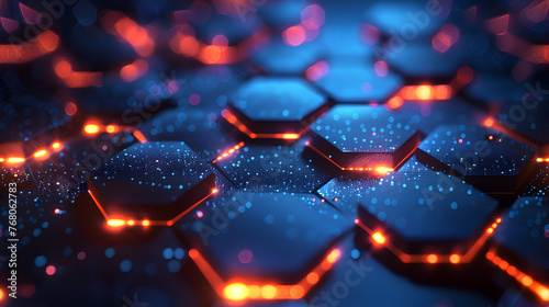 Abstract Background Hexagon Pattern with Glowing Lights