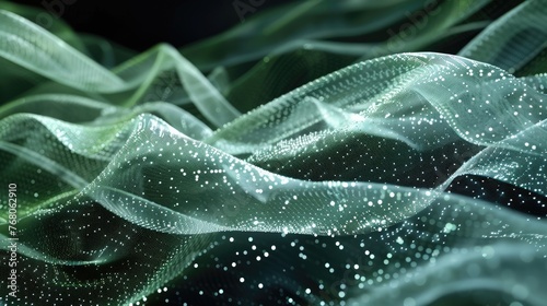 An imaginative depiction of a nanofiber fabric weaving itself to adapt to environmental changes © AI Farm