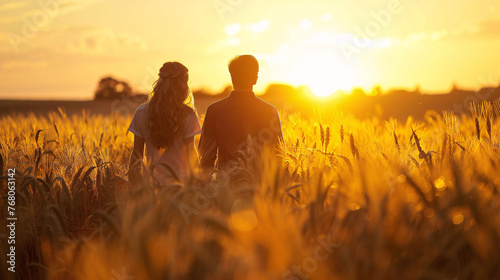 couple in the field at sunset