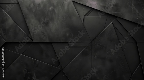 Bold angular shapes in abstract dark panel design. Dramatic texture interplay in modern backdrop. Contemporary dark angular panel arrangement with textured detail. photo
