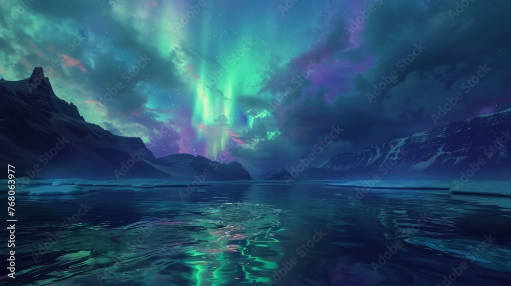 Stunning Sky With Green and Purple Lights