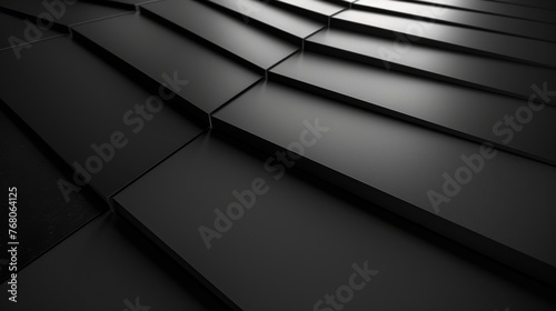 Modern raised black matte tile design. Sleek dimensional tiles playing with light and shadow. Architectural wall pattern with matte black sophistication. photo