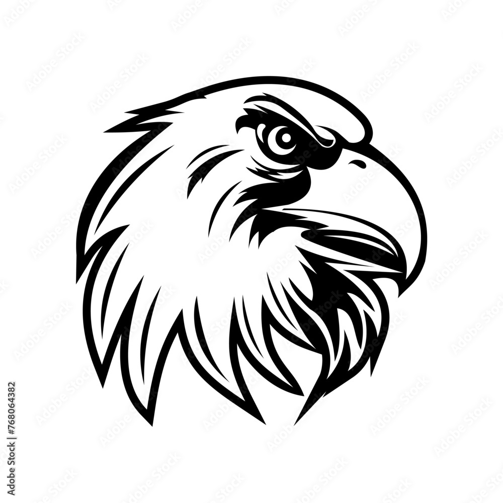 vector illustration of the silhouette of an eagle's head, isolated, black and white, to complement the design element