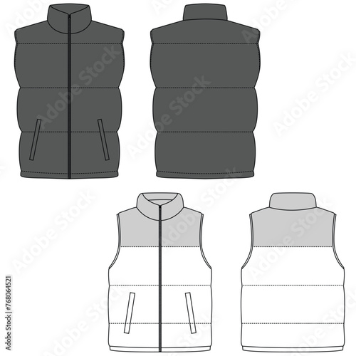 Down vest sweater jacket design pattern. Down jakcet outdoor illustration photo