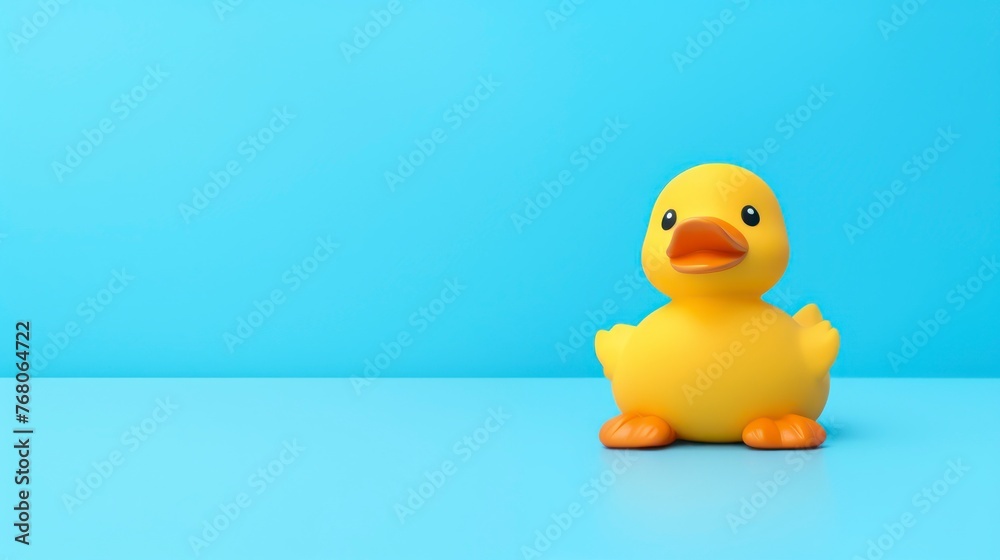 Yellow rubber duck toy on blue background. Yellow rubber duck toy on blue background.