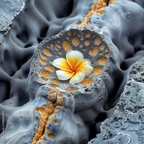 Frangipani Flower Amidst Abstract Fluid Art - Surreal Nature Fusion