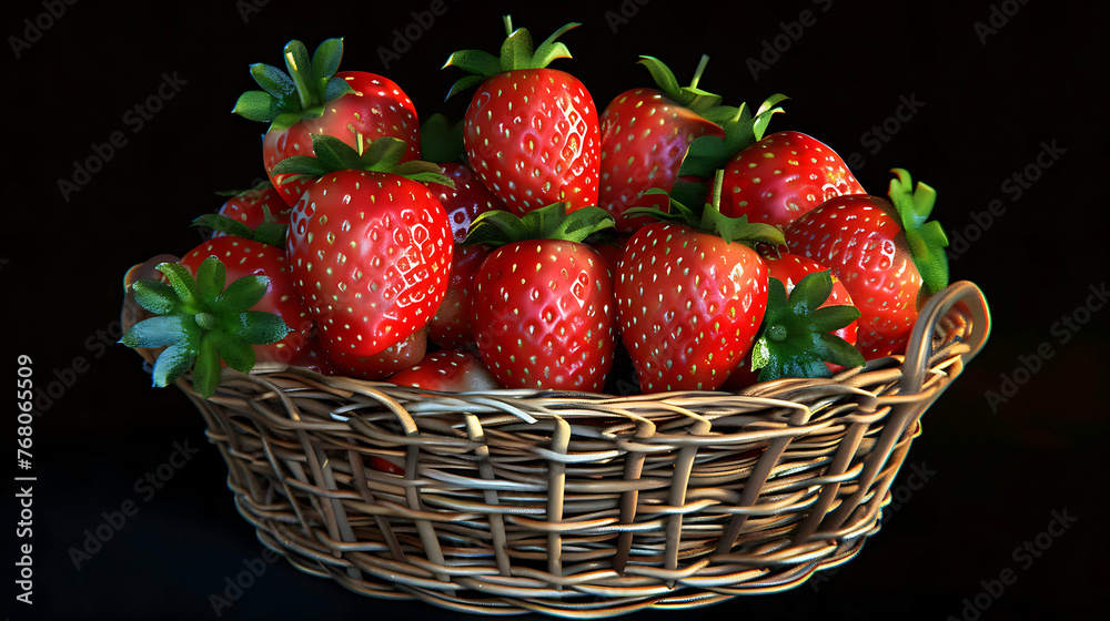 A handful of plump strawberries in a woven basket A handful of plump strawberries in a woven basket