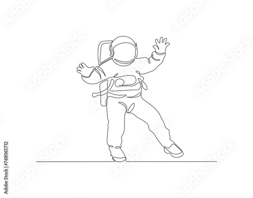 Continuous one line drawing of astronaut. One line of spaceman concept. Astronaut continuous line art. Editable outline.