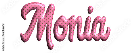 monia - pink color with dots, fabric style -name - three-dimensional effect tubular writing - Vector graphics - Word for greetings, banners, card, prints, cricut, silhouette, sublimation
