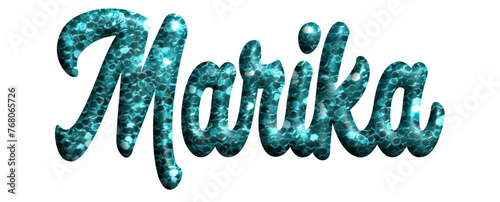 Marika - glitter light blue, fabric style - name - three-dimensional effect tubular writing - Vector graphics - Word for greetings, banners, card, prints, cricut, silhouette, sublimation