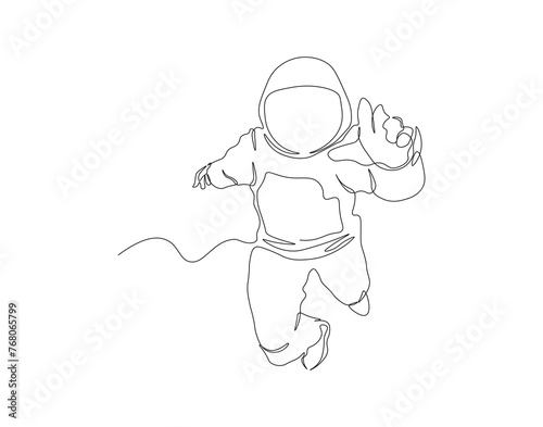 Continuous one line drawing of astronaut. One line of spaceman concept. Astronaut continuous line art. Editable outline.